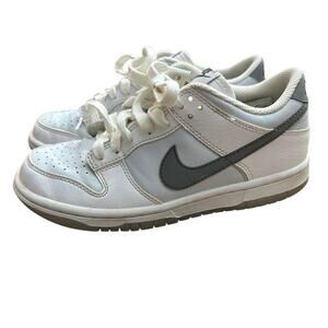 Nike Youth White Dunk Low 'Reflective Swoosh' Lace Up Sneaker Shoes Size 3.5